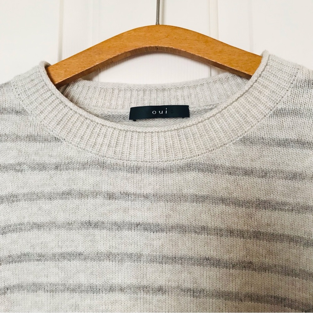 Oui Striped Crewneck Sweater in Cream with Pocket - Picture 4 of 11